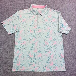 Swannies Polo Shirt Mens Large Green Pink Floral Ruby Hill Golf Performance Tee